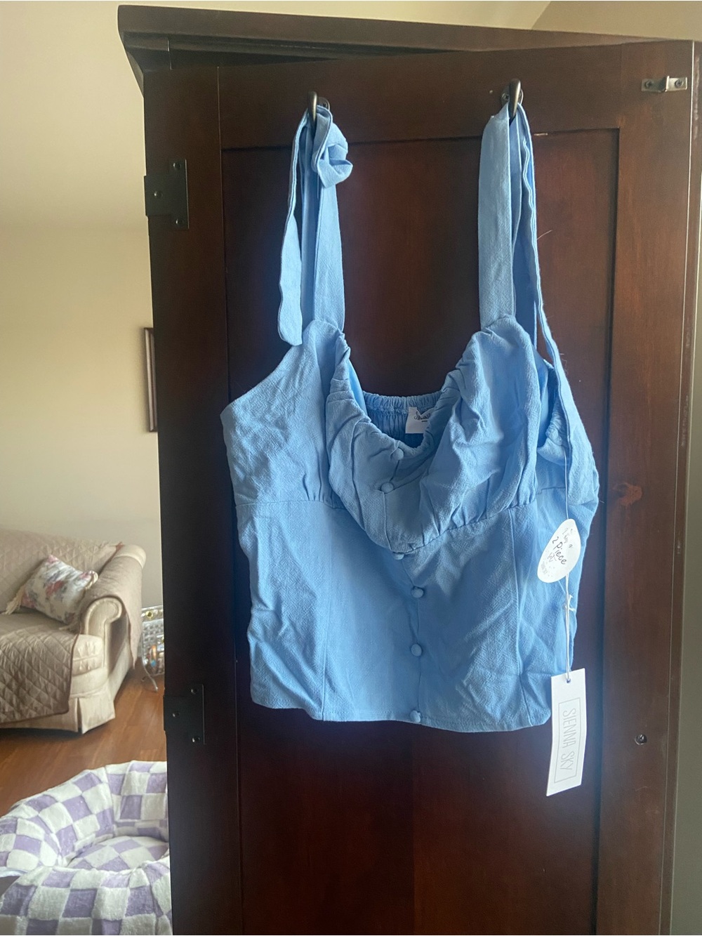 Sienna Sky Light Blue Cami with Button Front